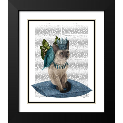 Cat with Blue Butterfly Wings Black Modern Wood Framed Art Print with Double Matting by Fab Funky