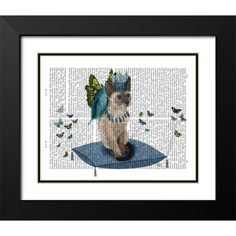 Cat on Pillow with Butterflies Black Modern Wood Framed Art Print with Double Matting by Fab Funky