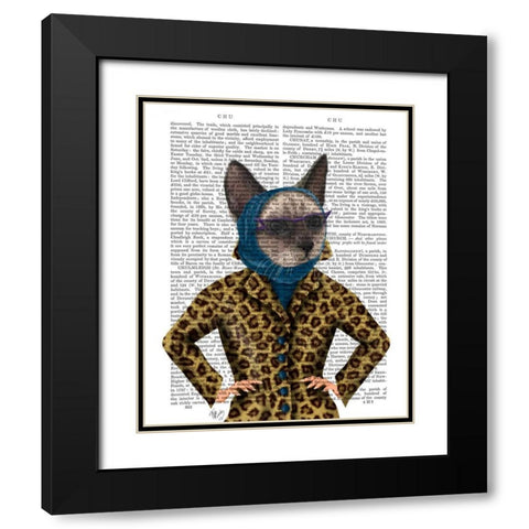 Cat with Leopard Jacket Black Modern Wood Framed Art Print with Double Matting by Fab Funky