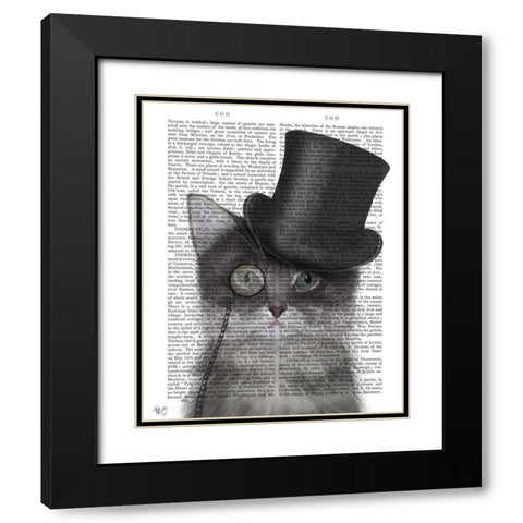 Cat, Grey with Top Hat Black Modern Wood Framed Art Print with Double Matting by Fab Funky