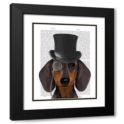 Dachshund, Formal Hound and Hat Black Modern Wood Framed Art Print with Double Matting by Fab Funky