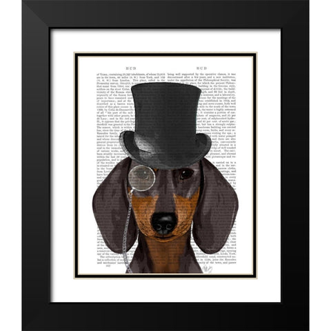 Dachshund, Formal Hound and Hat Black Modern Wood Framed Art Print with Double Matting by Fab Funky