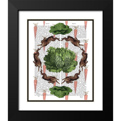 Leaping Hares and Cabbages Black Modern Wood Framed Art Print with Double Matting by Fab Funky