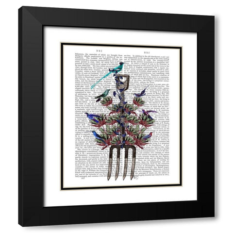 Garden Fork and Birds Black Modern Wood Framed Art Print with Double Matting by Fab Funky