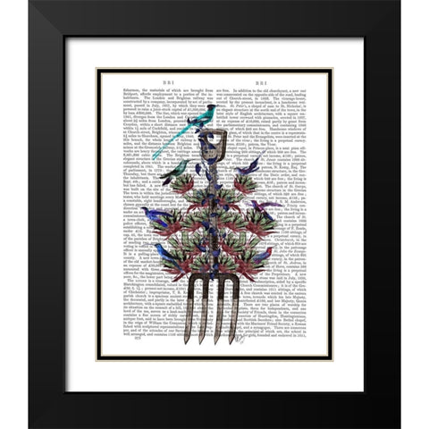 Garden Fork and Birds Black Modern Wood Framed Art Print with Double Matting by Fab Funky