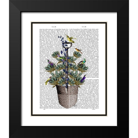 Garden Spade and Birds Black Modern Wood Framed Art Print with Double Matting by Fab Funky