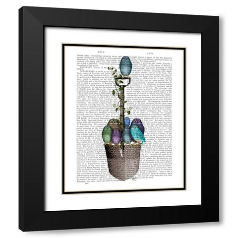 Garden Spade and Owls Black Modern Wood Framed Art Print with Double Matting by Fab Funky