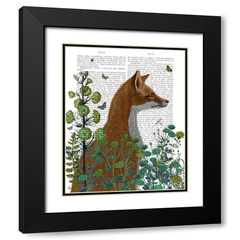 Fox In the Garden Black Modern Wood Framed Art Print with Double Matting by Fab Funky