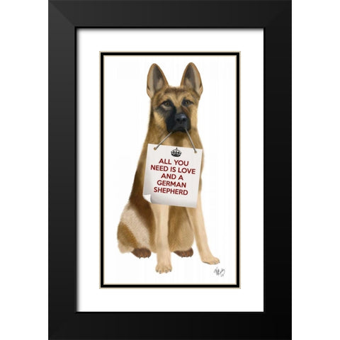 Love and German Shepherd Black Modern Wood Framed Art Print with Double Matting by Fab Funky