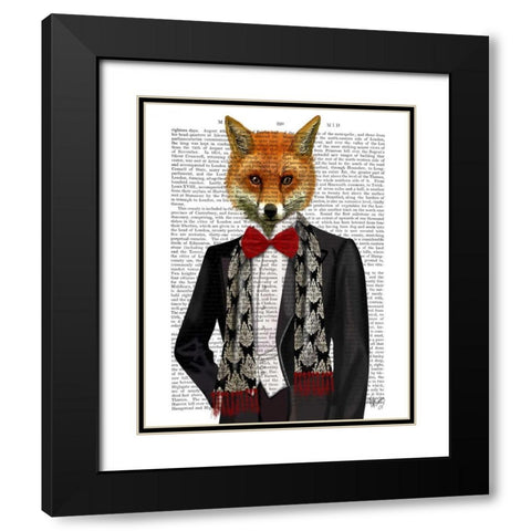 Fox with Red Bow Tie Black Modern Wood Framed Art Print with Double Matting by Fab Funky