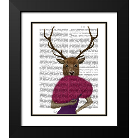 Deer with Fan, Portrait Black Modern Wood Framed Art Print with Double Matting by Fab Funky