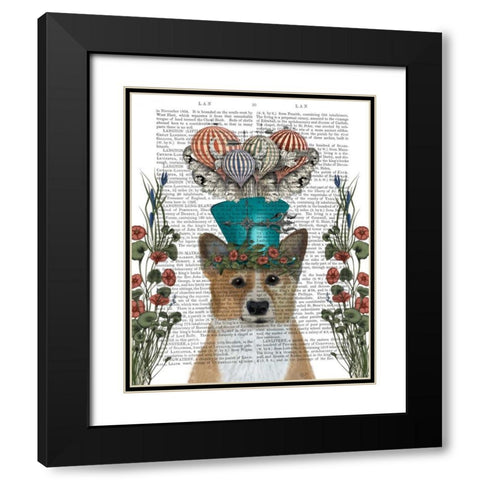Corgi Milliners Dog Black Modern Wood Framed Art Print with Double Matting by Fab Funky