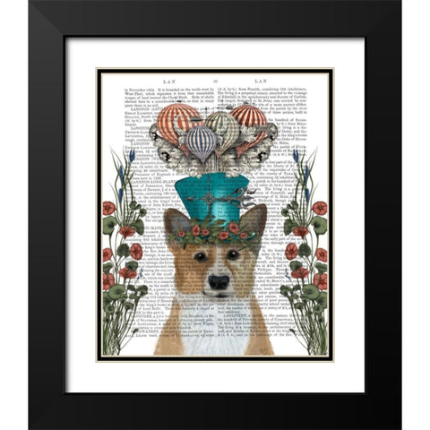 Corgi Milliners Dog Black Modern Wood Framed Art Print with Double Matting by Fab Funky