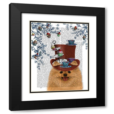 Pomeranian Milliners Dog Black Modern Wood Framed Art Print with Double Matting by Fab Funky
