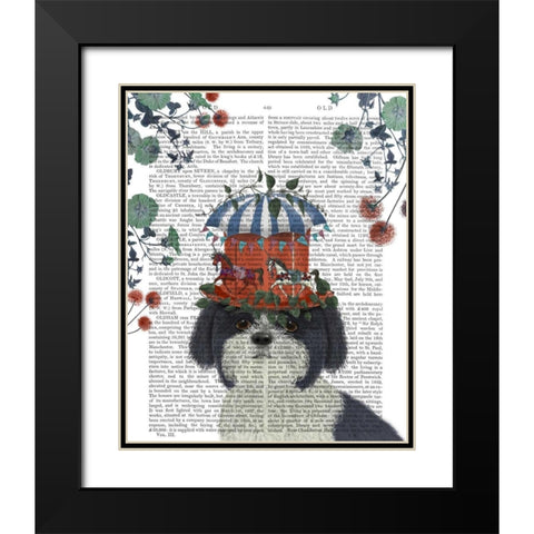 Shih Tzu Milliners Dog Black Modern Wood Framed Art Print with Double Matting by Fab Funky
