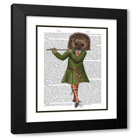 Hedgehog Minstrel Black Modern Wood Framed Art Print with Double Matting by Fab Funky