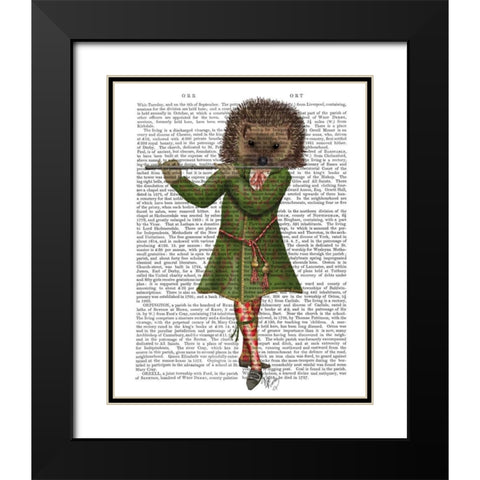 Hedgehog Minstrel Black Modern Wood Framed Art Print with Double Matting by Fab Funky