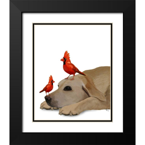 Labrador with Red Birds Black Modern Wood Framed Art Print with Double Matting by Fab Funky