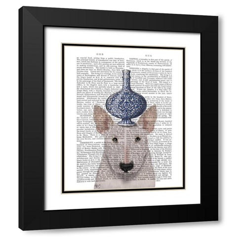 English Bull Terrier with Blue Vase Black Modern Wood Framed Art Print with Double Matting by Fab Funky