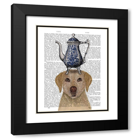 Labrador with Teapot Black Modern Wood Framed Art Print with Double Matting by Fab Funky