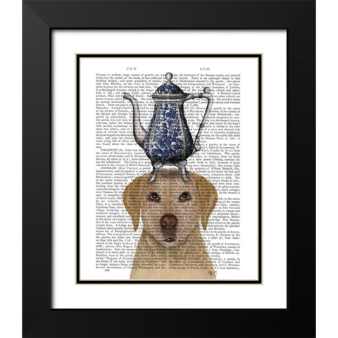 Labrador with Teapot Black Modern Wood Framed Art Print with Double Matting by Fab Funky