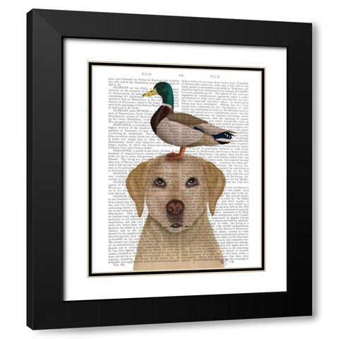 Labrador and Duck Black Modern Wood Framed Art Print with Double Matting by Fab Funky