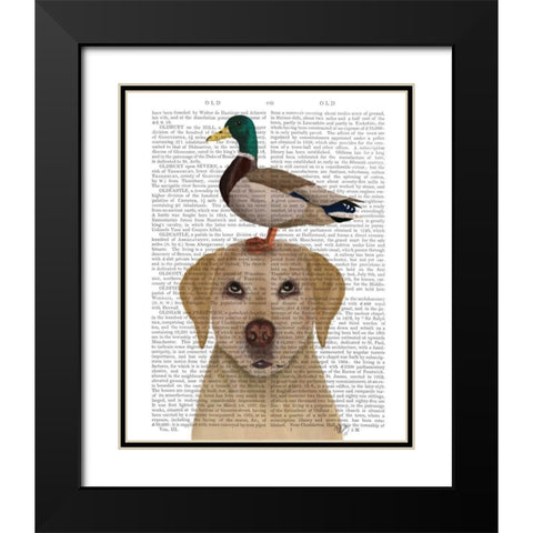 Labrador and Duck Black Modern Wood Framed Art Print with Double Matting by Fab Funky