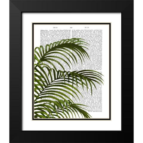 Palm Leaf 1, Green On White Black Modern Wood Framed Art Print with Double Matting by Fab Funky