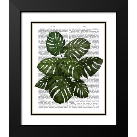 Monstera Plant, Green on White Black Modern Wood Framed Art Print with Double Matting by Fab Funky