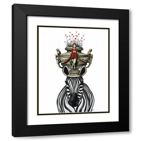 Zebra Head Trophy Black Modern Wood Framed Art Print with Double Matting by Fab Funky