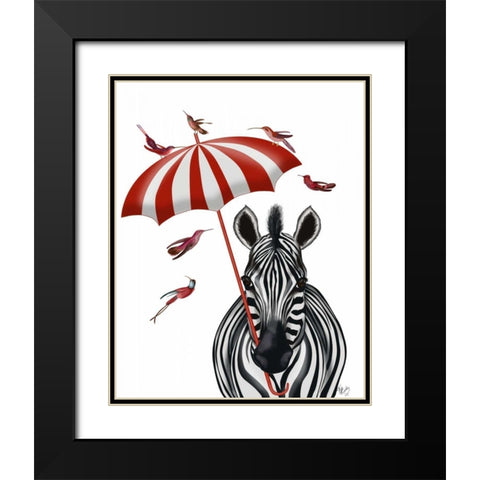 Zebra with Umbrella 2, Forward Black Modern Wood Framed Art Print with Double Matting by Fab Funky