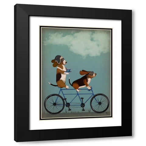Basset Hound Tandem Black Modern Wood Framed Art Print with Double Matting by Fab Funky