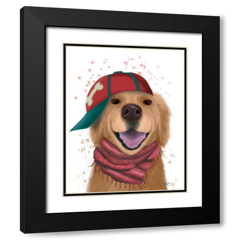 Golden Retriever and Baseball Cap Black Modern Wood Framed Art Print with Double Matting by Fab Funky