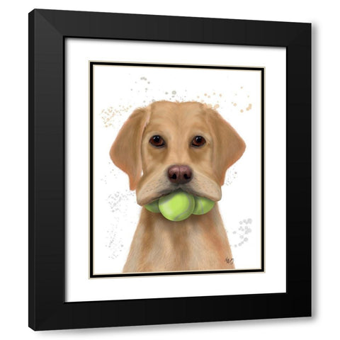 Yellow Labrador and Tennis Balls Black Modern Wood Framed Art Print with Double Matting by Fab Funky