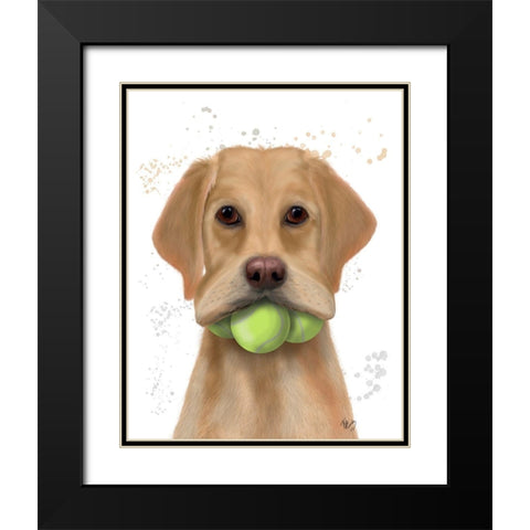 Yellow Labrador and Tennis Balls Black Modern Wood Framed Art Print with Double Matting by Fab Funky