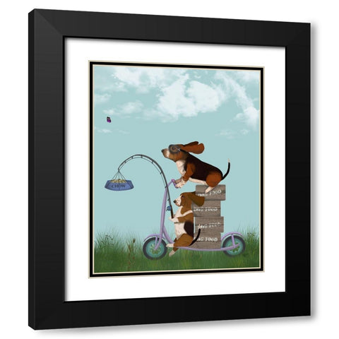 Basset Hound Scooter Black Modern Wood Framed Art Print with Double Matting by Fab Funky