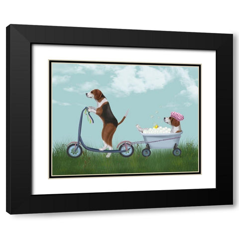 Beagle Scooter Black Modern Wood Framed Art Print with Double Matting by Fab Funky