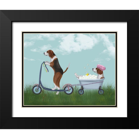 Beagle Scooter Black Modern Wood Framed Art Print with Double Matting by Fab Funky