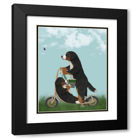 Bernese Scooter Black Modern Wood Framed Art Print with Double Matting by Fab Funky