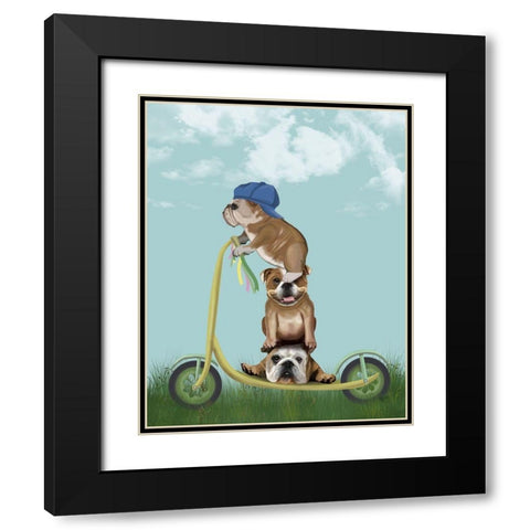 English Bulldog Scooter Black Modern Wood Framed Art Print with Double Matting by Fab Funky
