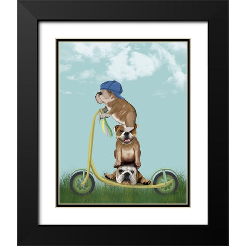 English Bulldog Scooter Black Modern Wood Framed Art Print with Double Matting by Fab Funky