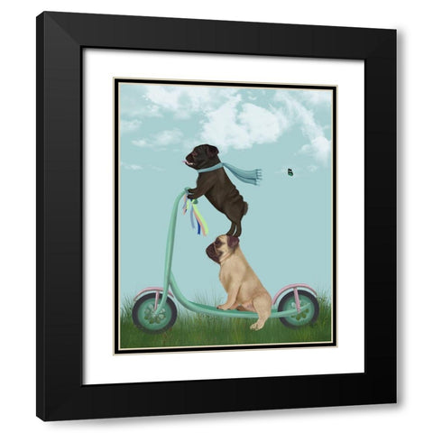 Pug Scooter Black Modern Wood Framed Art Print with Double Matting by Fab Funky