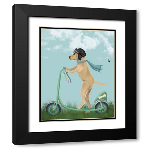 Yellow Labrador Scooter Black Modern Wood Framed Art Print with Double Matting by Fab Funky