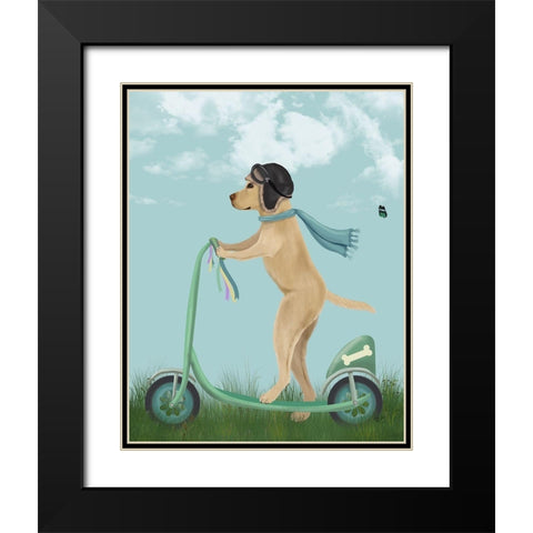 Yellow Labrador Scooter Black Modern Wood Framed Art Print with Double Matting by Fab Funky