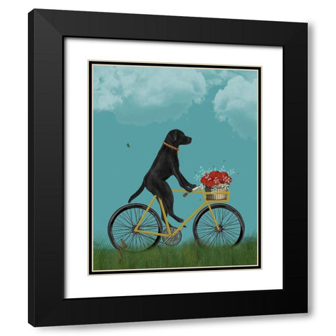 Black Labrador on Bicycle - Sky Black Modern Wood Framed Art Print with Double Matting by Fab Funky