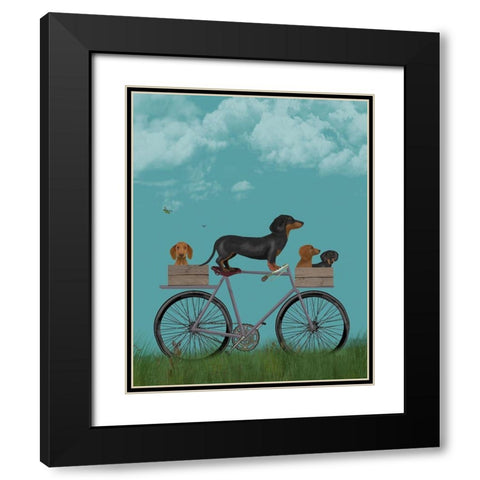 Dachshunds on Bicycle Black Modern Wood Framed Art Print with Double Matting by Fab Funky