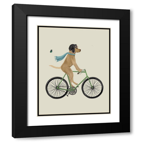 Yellow Labrador in Flying Helmet on Bicycle Black Modern Wood Framed Art Print with Double Matting by Fab Funky