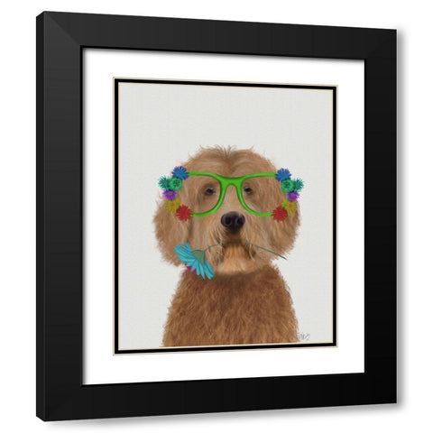 Labradoodle Golden and Flower Glasses Black Modern Wood Framed Art Print with Double Matting by Fab Funky