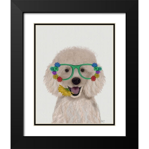 Poodle, White and Flower Glasses Black Modern Wood Framed Art Print with Double Matting by Fab Funky