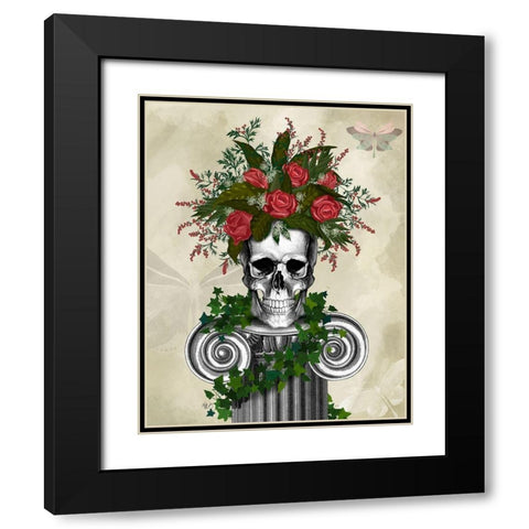Skull with Roses and Berries Black Modern Wood Framed Art Print with Double Matting by Fab Funky